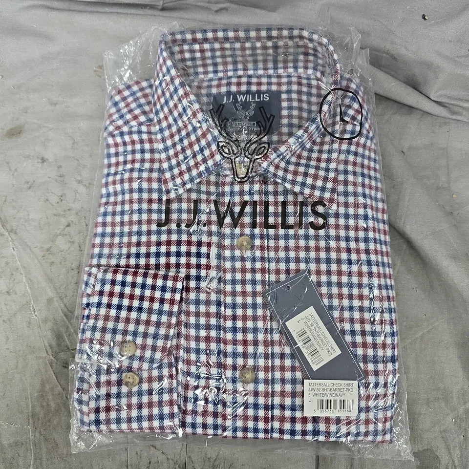 BAGGED J.J.WILLIS TATTERSALL CHECK SHIRT IN WHITE/NAVY/RED - LARGE