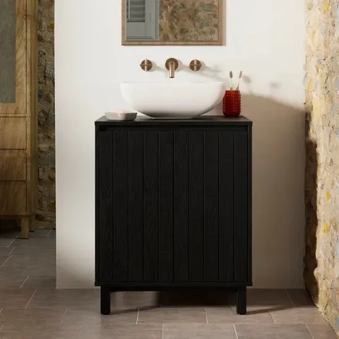 BOXED HUMPHREY SINGLE VANITY UNIT - BLACK MANGO WOOD EFFECT (1 BOX)