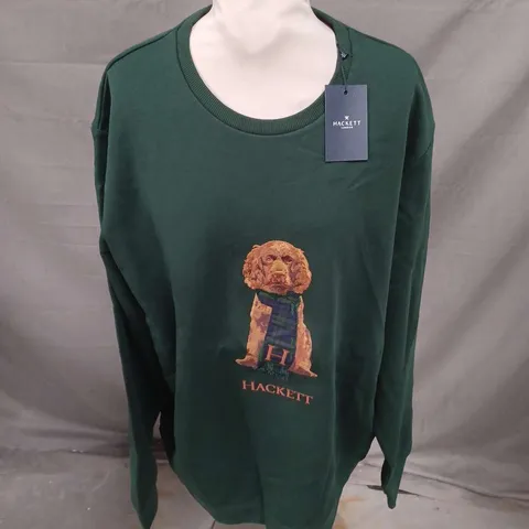 HACKETT HERITAGE HARRY CREW JUMPER IN FOREST NIGHT GREEN SIZE XXL