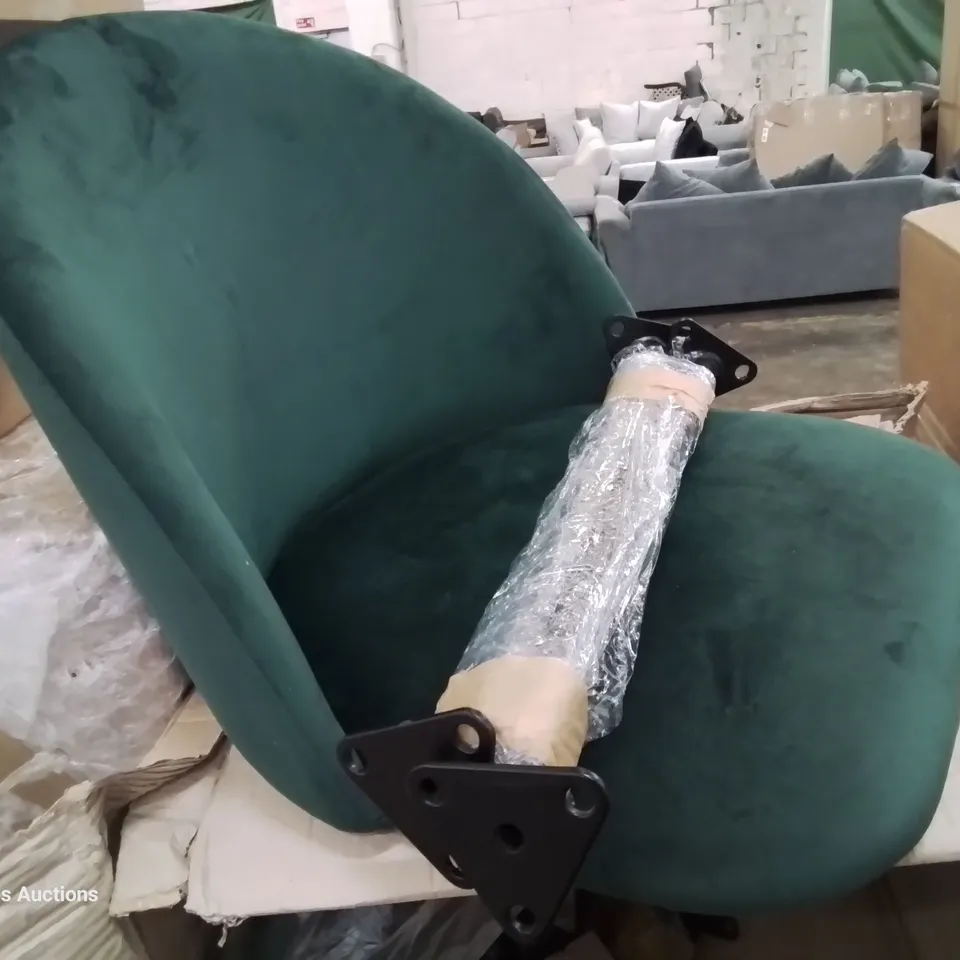 BOXED PAIR OF GREEN VELVET DINING CHAIRS