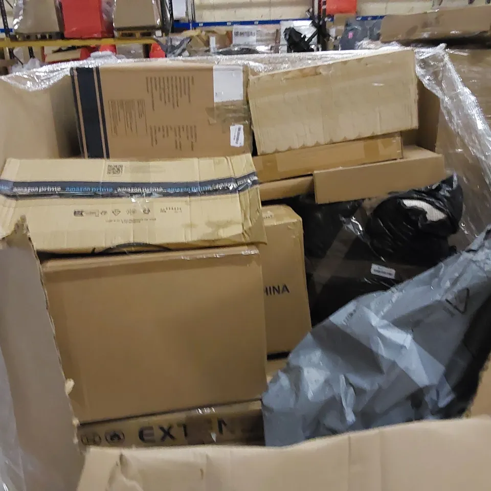 PALLET TO CONTAIN ASSORTED HOUSEHOLD ITEMS AND CONSUMER PRODUCTS. INCLUDING WOK, BABY HIGH CHAIR, AIR FRYER, INDUCTION HOB, DEHUMIDIFIER ETC