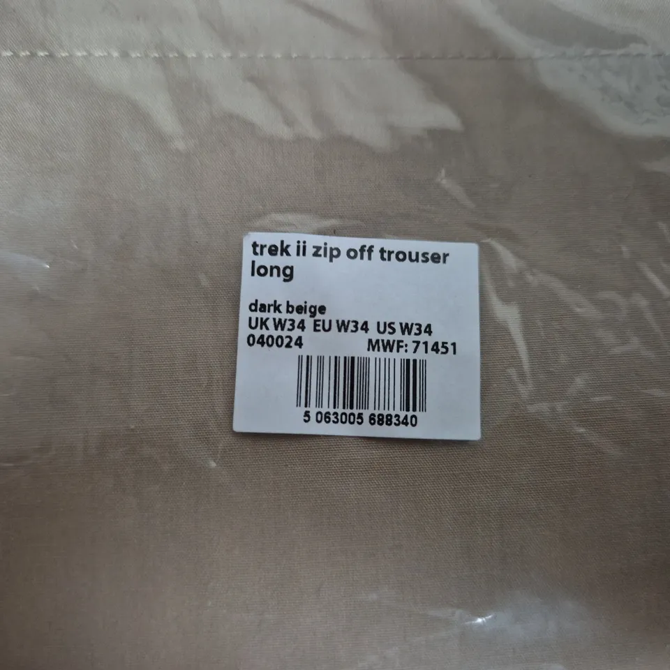 BAGGED MOUNTAIN WAREHOUSE TREK II ZIP-OFF TROUSERS LONG – DARK BEIGE, UK WAIST 34 (W34)