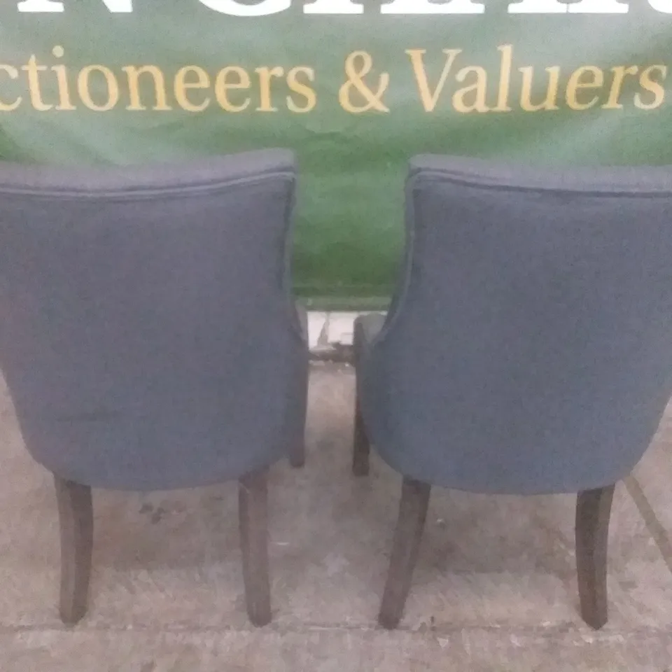 SET OF 2 DESIGNER DUKE SLATE FABRIC BUTTON BACK DINING CHAIR (DARK LEG)