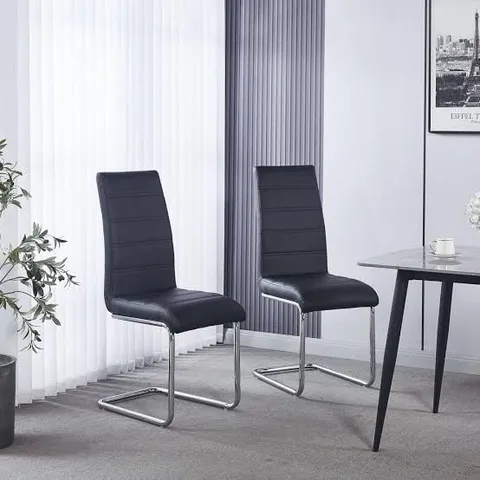 BOXED SET OF 3 ROMA BLACK FAUX LEATHER DINING CHAIR AND CHROME CANTILEVER BASE