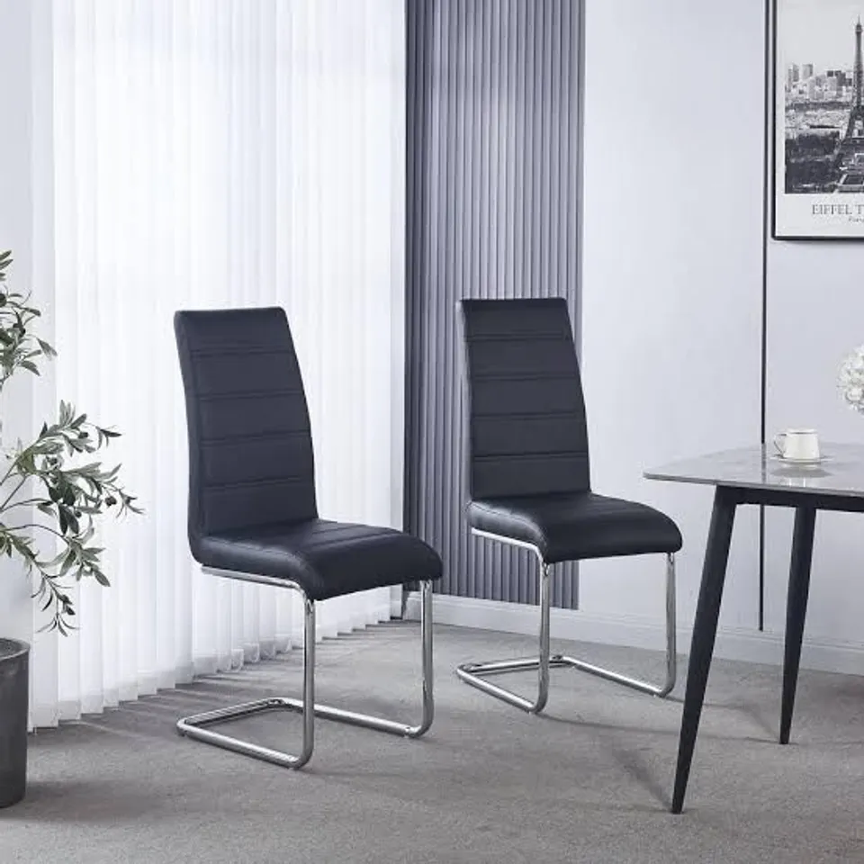 BOXED SET OF 3 ROMA BLACK FAUX LEATHER DINING CHAIR AND CHROME CANTILEVER BASE