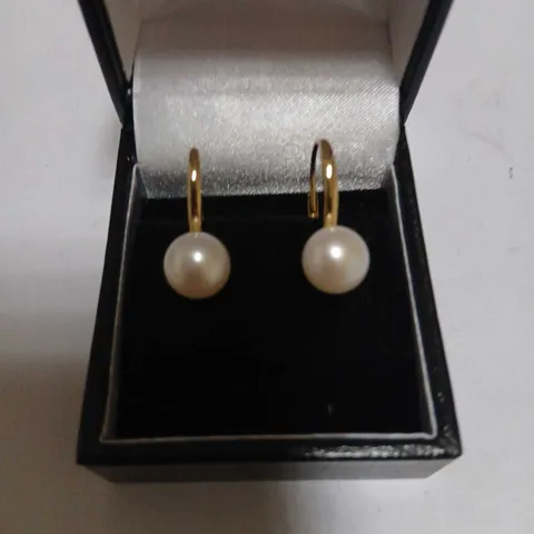 LARA PEARL SET OF 2 8-9MM BUTTON PEARLS LEVERBACK EARRINGS IN GIFT BOX