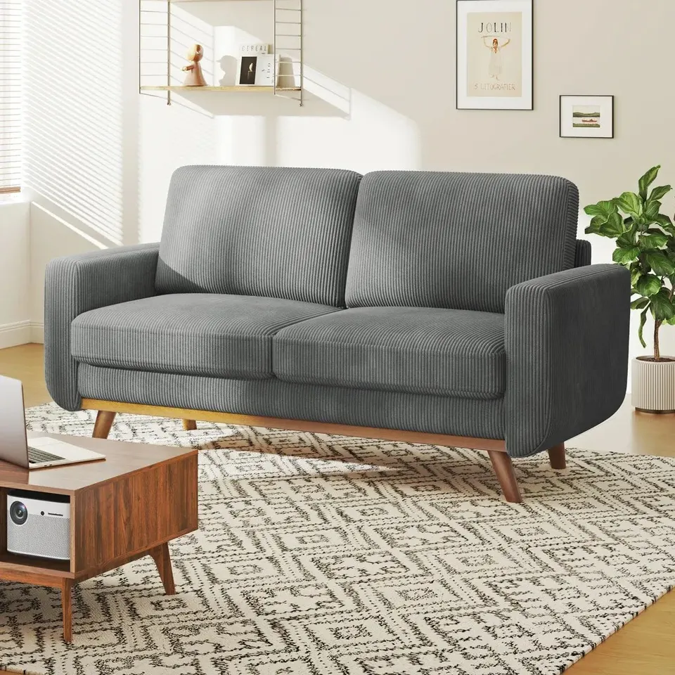 BOXED MODERN CORDUROY SOFA - DARK GREY (1 BOX)