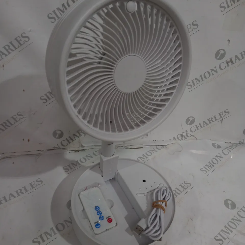 BOXED BELL & HOWELL OSCILLATING FOLDING RECHARGEABLE FAN, WHITE