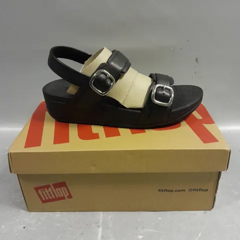 BOXED PAIR OF FITFLOP LULU ADJUSTABLE LEATHER BLACK-STRAP SANDALS - 4.5