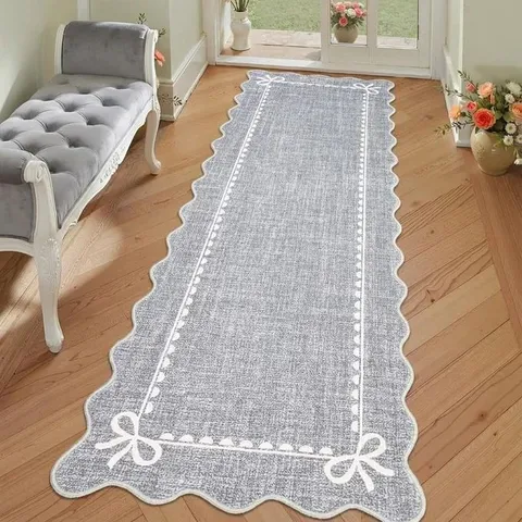 GARVEE SCALLOPED BOW RUNNER RUG - LIGHT GREY - 60 X 180 CM