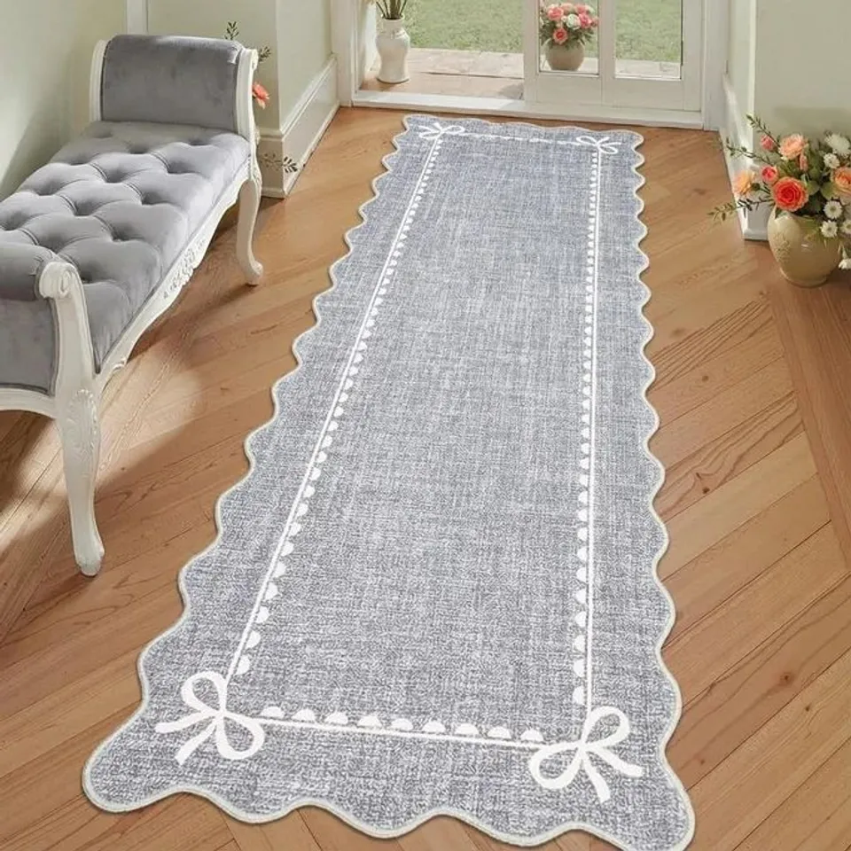 GARVEE SCALLOPED BOW RUNNER RUG - LIGHT GREY - 60 X 180 CM 