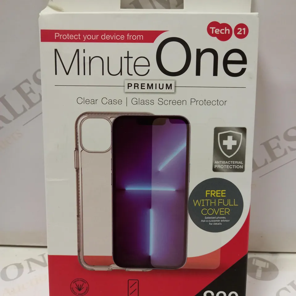 BOX OF APPROX 20 TECH 21 MINUTE ONE PREMIUM PHONE CASE AND SCREEN PROTECTOR FOR ASSORTED PHONES