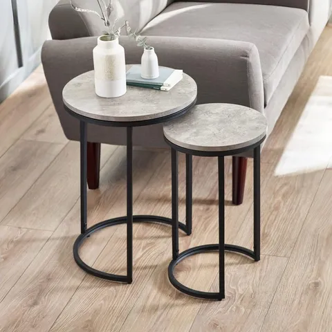 BOXED JULIAN BOWEN STATEN ROUND NESTING SIDE TABLES - BLACK/CONCRETE (1 BOX)