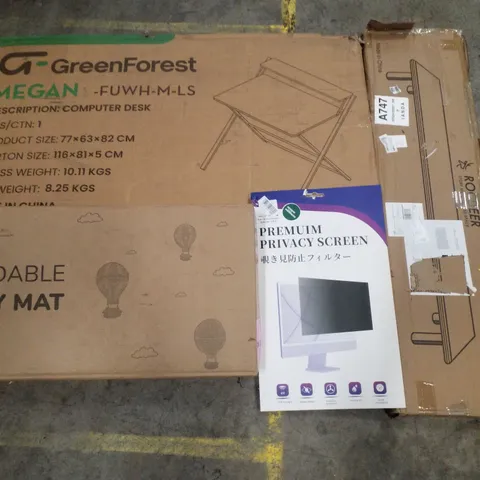 PALLET CONTAINING ASSORTED PRODUCTS INCLUDING COMPUTER DESK, FOLDABLE PLAY MAT, PRIVACY SCREEN & MONITOR STAND