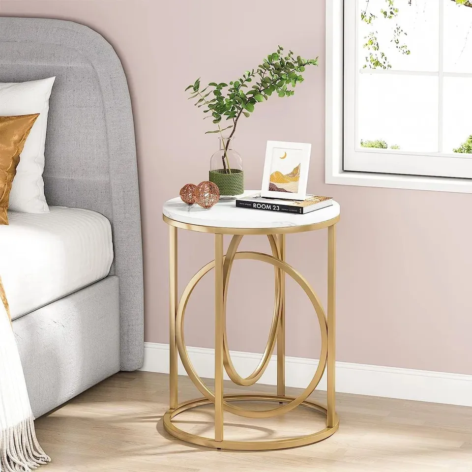 BOXED GRAFORD MODERN ROUND END TABLE, FAUX MARBLE SOFA SIDE TABLE, COFFEE TABLE (1 BOX)