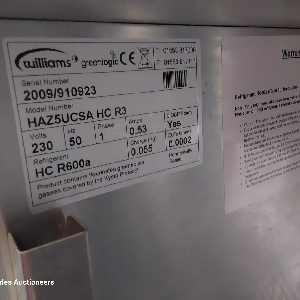 WILLIAMS UNDERCOUNTER FRIDGE HAZ5UCSA HC R3