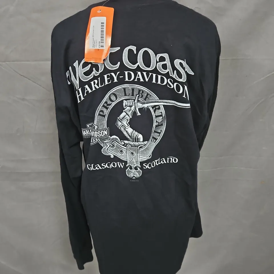 HARLEY DAVIDSON WESTCOAST PIT LANE LONG SLEEVE TOP IN BLACK SIZE L