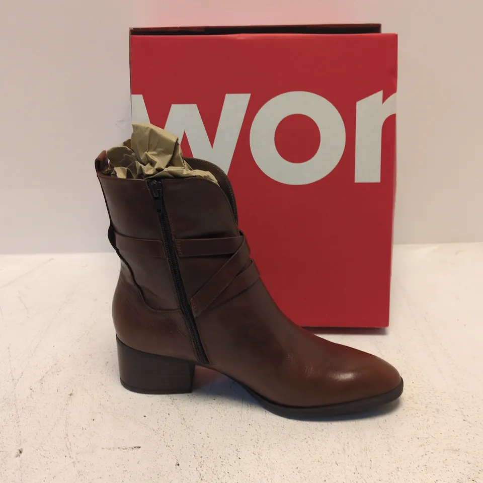 UK 4 WONDERS BROWN LEATHER ANKLE BOOTS WITH SIDE ZIP & BUCKLE – WOMEN'S SHOES