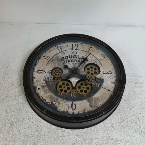 DOUGLAS AIRCRAFT CLOCK β ROUND WALL CLOCK WITH EXPOSED GEARS (DECORATIVE)