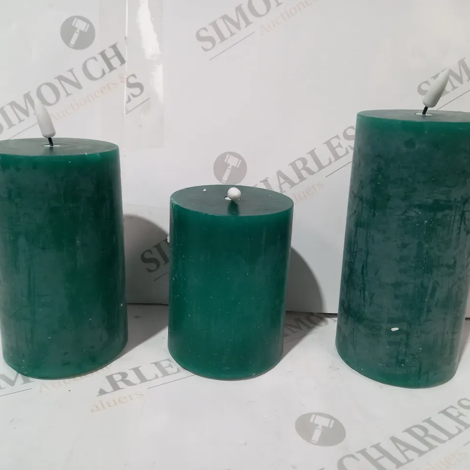 BOXED HOME REFLECTIONS SET OF 3 LED CANDLES IN GREEN