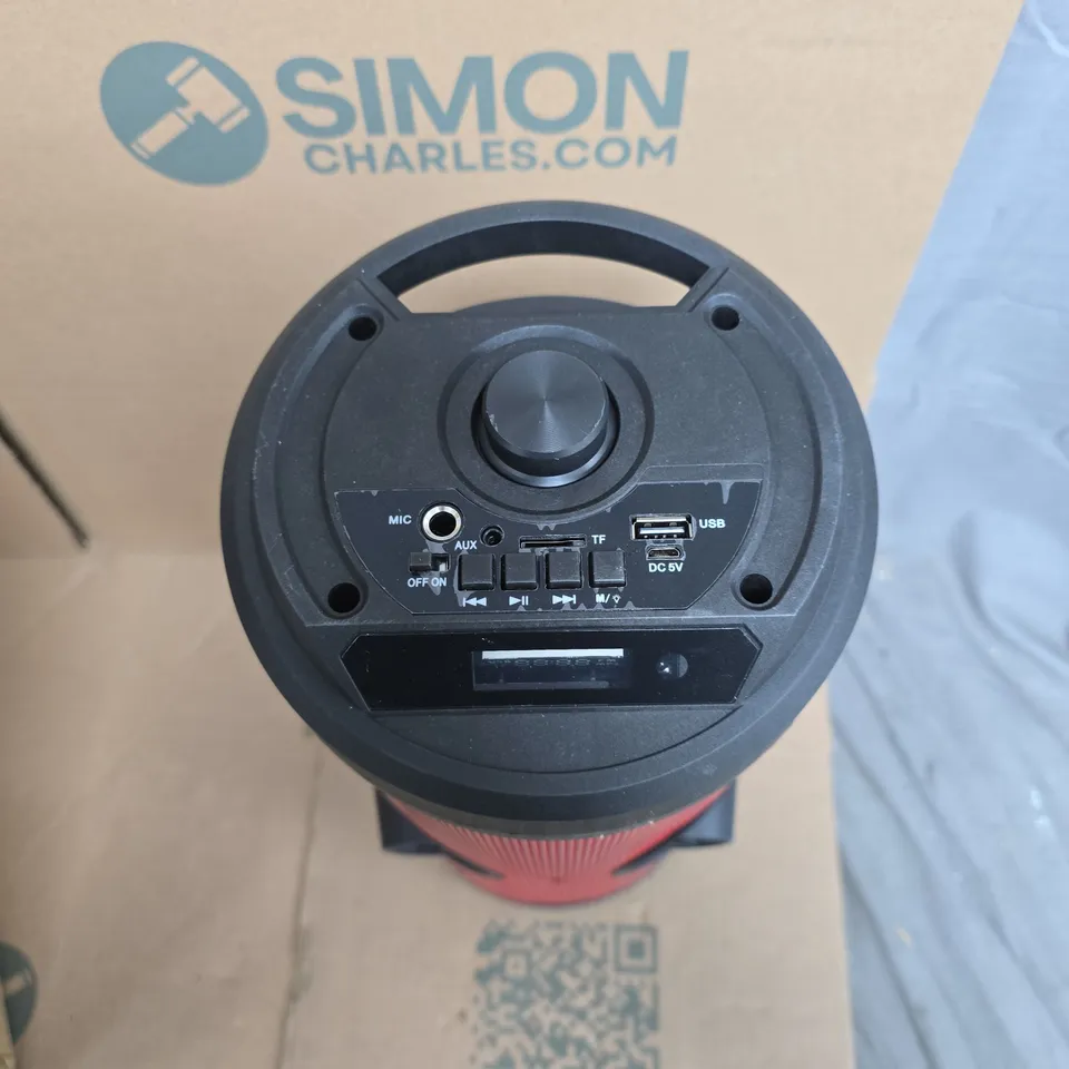 PORTABLE BLUETOOTH SPEAKER – BLACK WITH RED GRILL, USB/TF/AUX, MIC INPUT