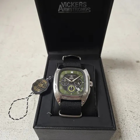 VICKERS ARMSTRONGS GYRO STEEL BLACK WATCH – CHRONOGRAPH, BOXED