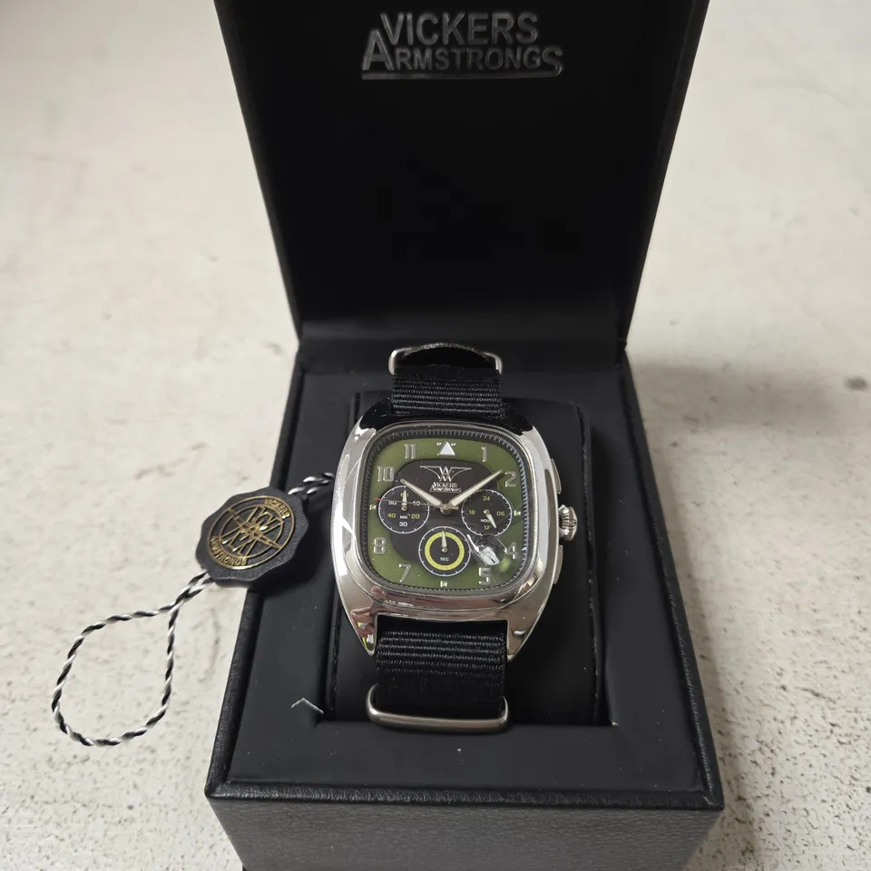 VICKERS ARMSTRONGS GYRO STEEL BLACK WATCH – CHRONOGRAPH, BOXED