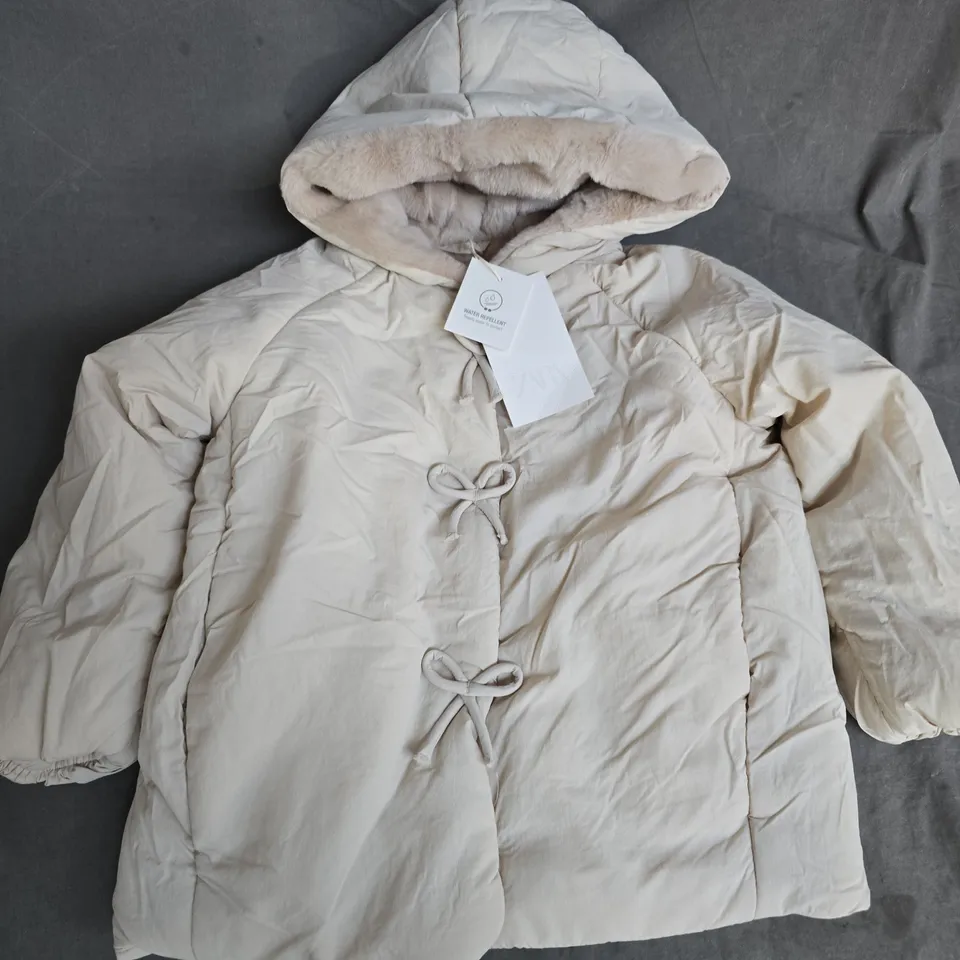 ZARA WATER REPELLENT HOODED KIDS COAT IN IVORY - 4 YRS 104CM