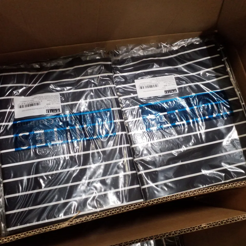 BOX CONTAINING 100 BRAND NEW WHITES BIB APRON BLUE/ BUTCHERS STRIPES 28-38"