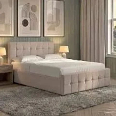 BOXED VALENTINA DOUBLE OTTOMAN BED - BEIGE LINEN (2 BOXES)