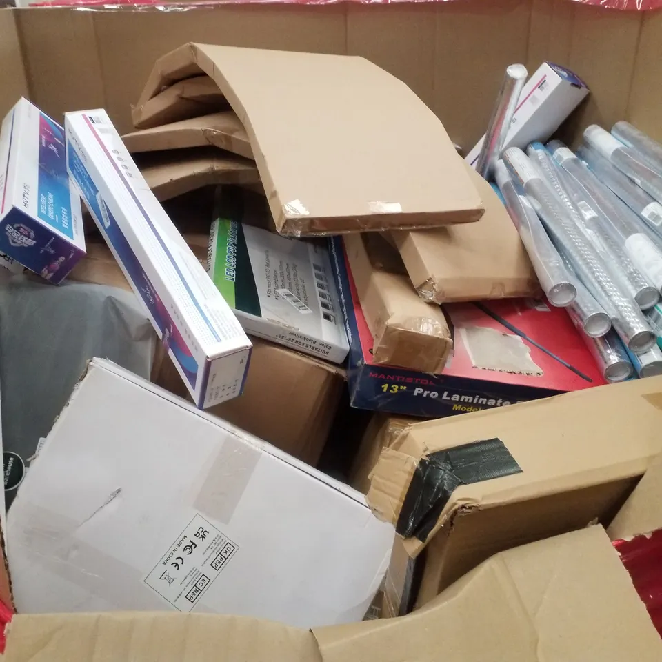 PALLET CONTAINING ASSORTED PRODUCTS INCLUDING 13" PRO LAMINATE FLOOR CUTTER, TV WALL MOUNT, LOGITECH KEYBOARD COMBO SET, KIDS BALANCE BOARD & SELF-ADHESIVE VINYL FILM SHEETS