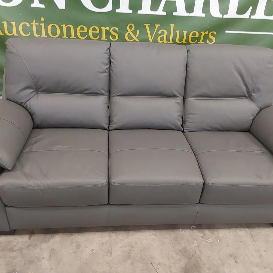 NAFISSA 3 SEATER GENIUNE GREY LEATHER SOFA 