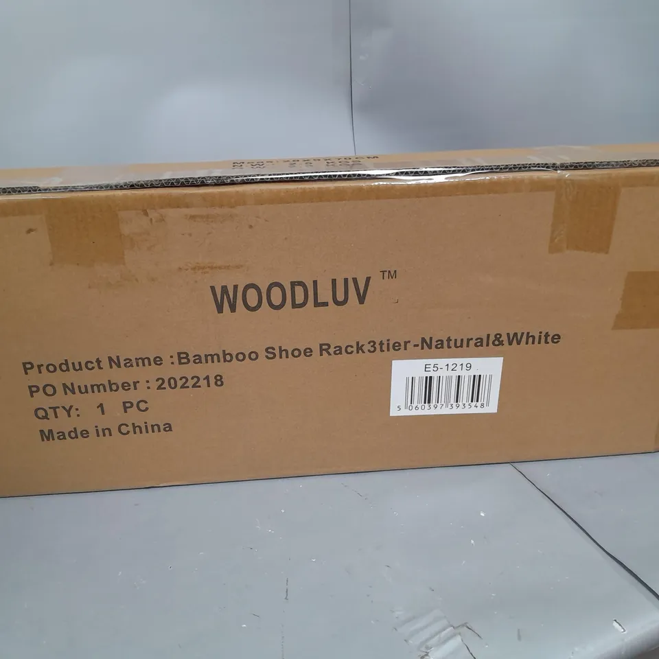BOXED WOODLUV BAMBOO SHOE RACK NATURAL & WHITE