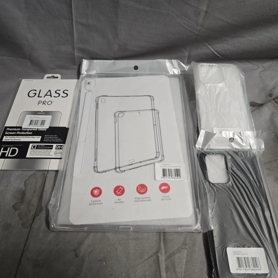 BOX OF ASSORTED PHONE AND TABLET ITEMS TO INCLUDE PHONE CASES, TABLET CASES AND SCREEN PROTECTORS