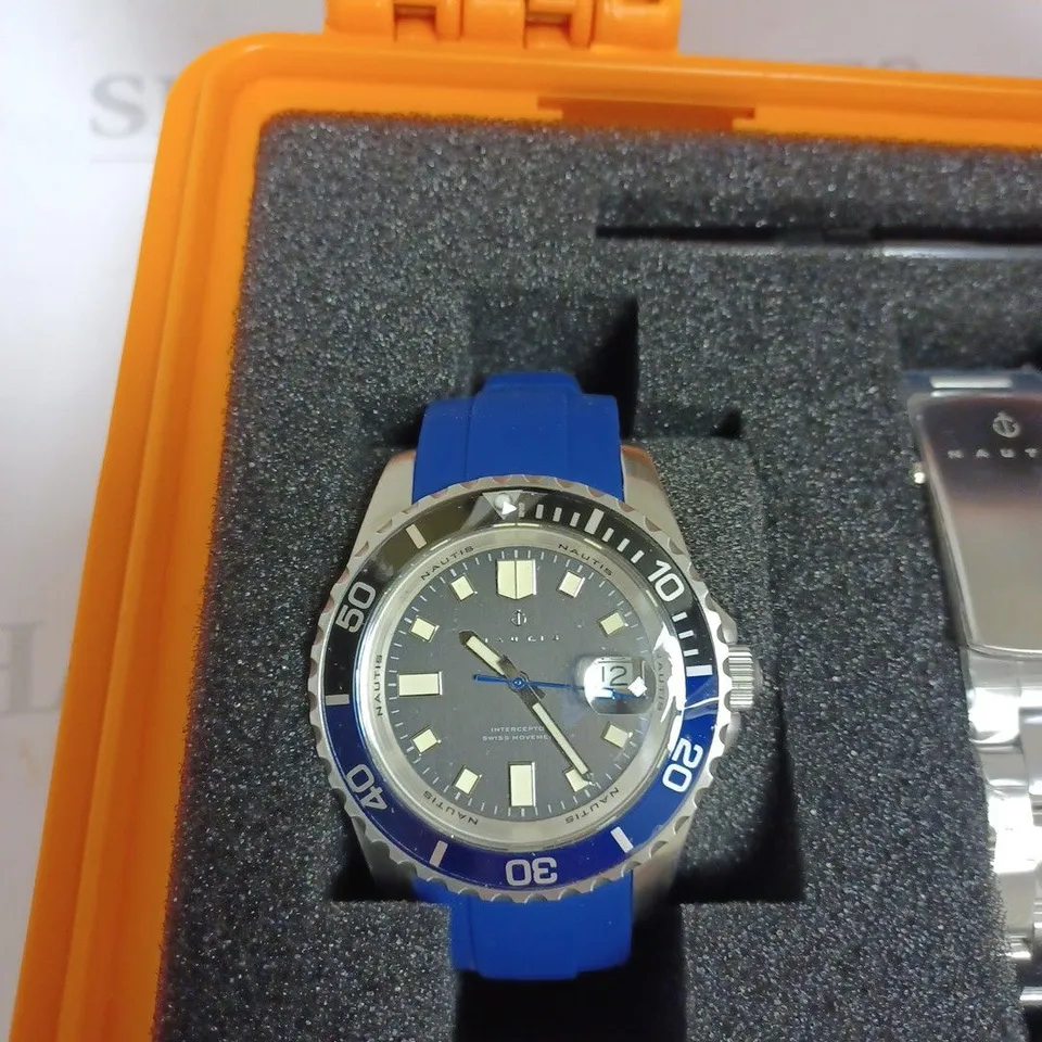 BOXED NAUTIS GENTS INTERCEPTOR WATCH - BLUE & SILVER WITH CHANGEABLE STRAPS