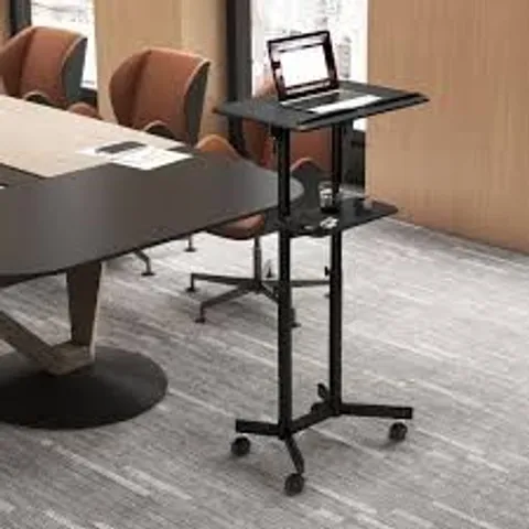 BOXED MOBILE LECTERN PODIUM HEIGHT-ADJUSTABLE ROLLING LAPTOP CART WITH TILTING TOP