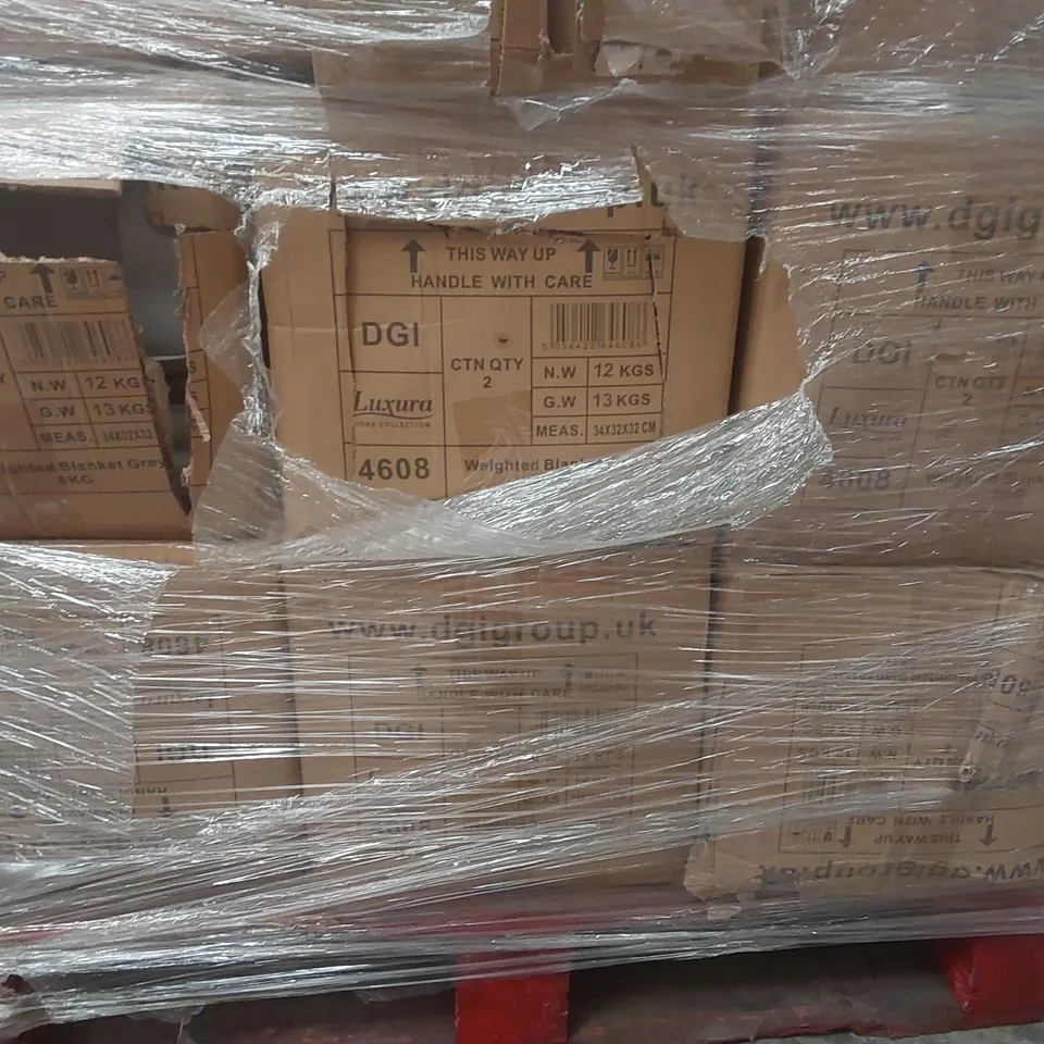 PALLET CONTAINING A VERY LARGE QUANTITY OF ASSORTED ITEMS INCLUDING: WEIGHTED BLANKETS, RIGID WALL PADDLING POOLS, BABY DOLL FEEDING SETS ECT