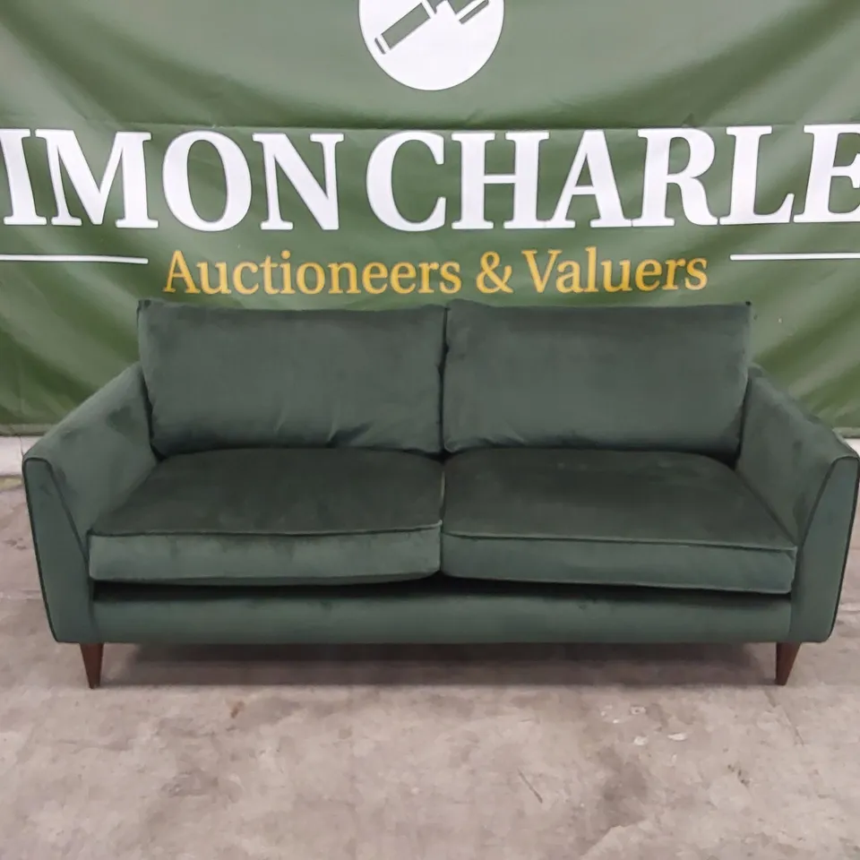 DESIGNER PASHA EMERALD VELVET UPHOLSTERED 3 SEATER SOFA