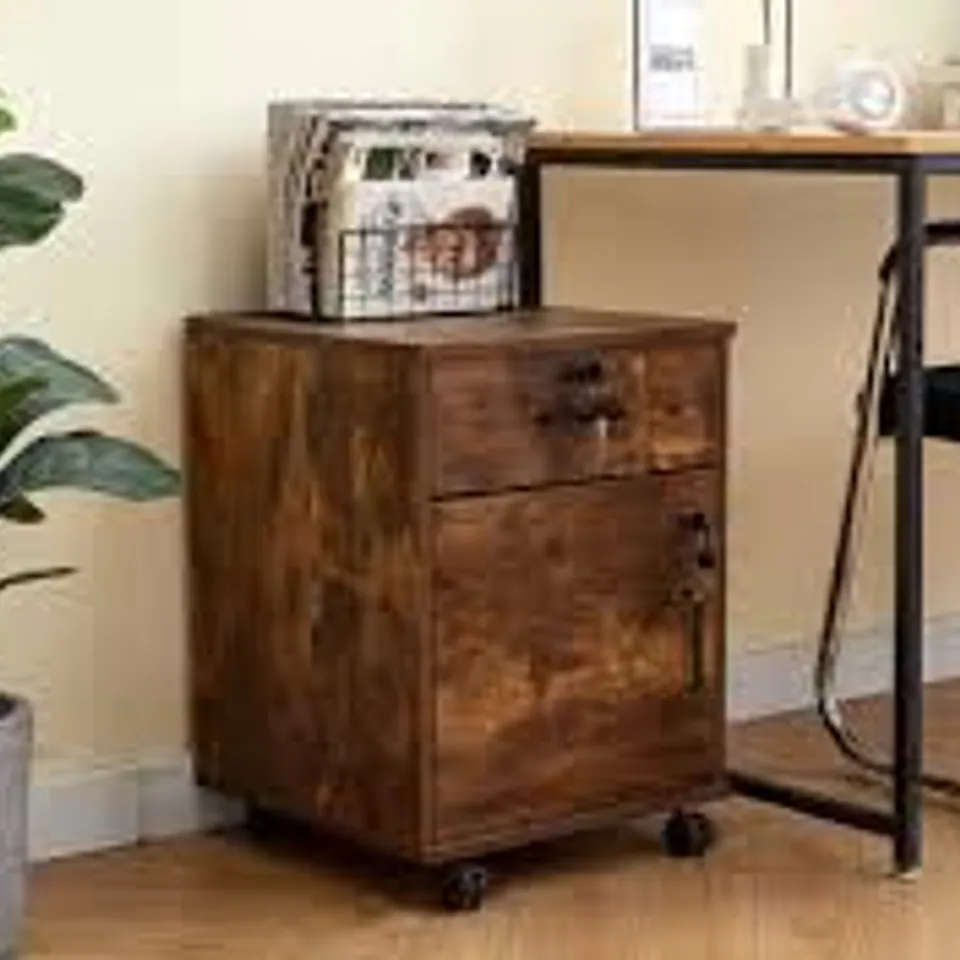 BOXED BROWN BEDSIDE CHEST WITH WHEELS (1 BOX)