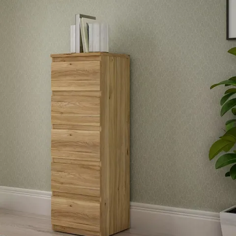 LISSON NARROW CHEST OF 5 DRAWERS - NEW OAK 