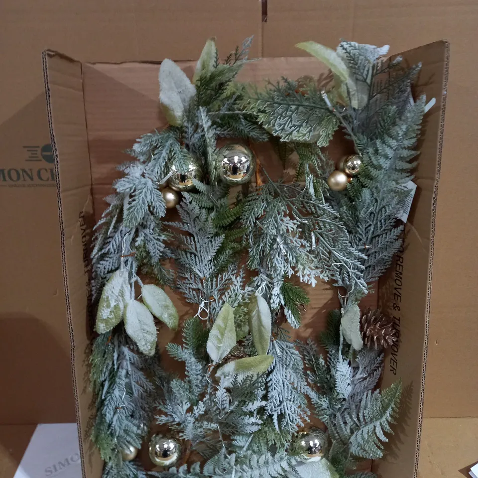 9FT PRE LIT FROSTED GARLAND WITH BAUBLES RRP £39.99