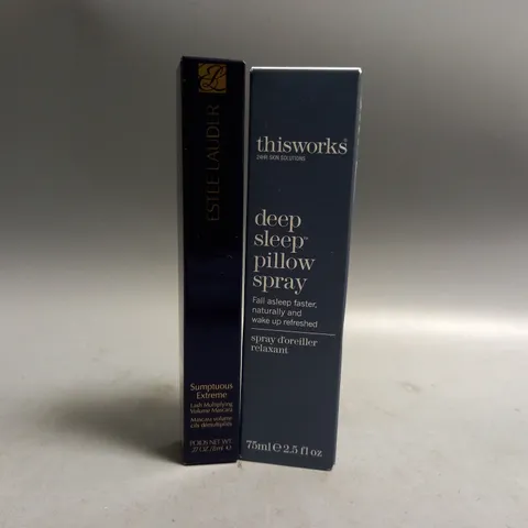 2 HEALTH AND BEAUTY PRODUCTS TO INCLUDE ESTÉE LAUDER SUMPTUOUS EXTREME LASH MULTIPLYING VOLUME MASCARA 8ML, THISWORKS DEEP SLEEP PILLOW SPRAY 75ML