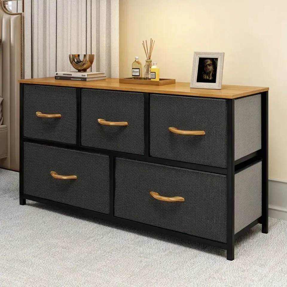 BOXED METAL 100CM W 5 - DRAWER CHEST OF DRAWERS - DARK GREY  (1 BOX)