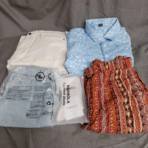 APPROXIMATELY 20 ASSORTED CLOTHING ITEMS IN VARIOUS SIZES AND STYLES TO INCLUDE - ADANOLA SOCKS, JEANS, SHIRT, ETC
