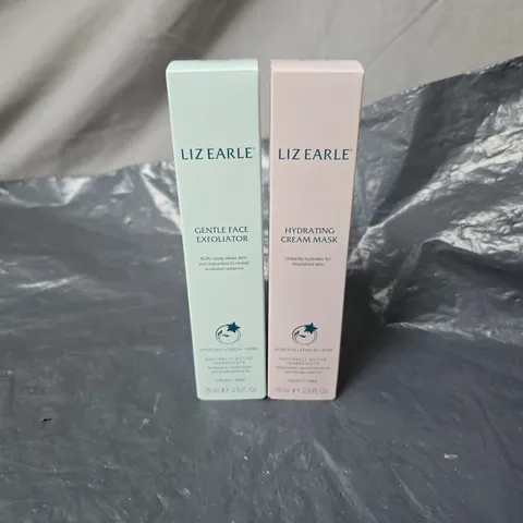 2 X LIZ EARLE PRODUCTS: HYDRATING CREAM MASK 75ML + GENTLE FACE EXFOLIATOR 75ML. BOXED