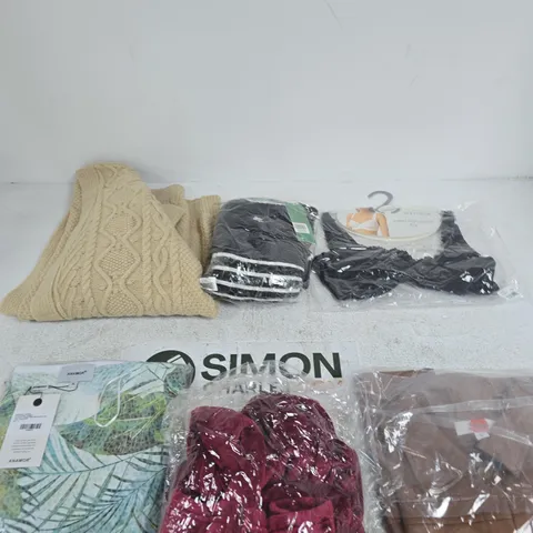 BOX OF APPROXIMATELY 10 ASSORTED CLOTHING ITEMS IN VARIOUS COLOURS, SIZES AND STYLES