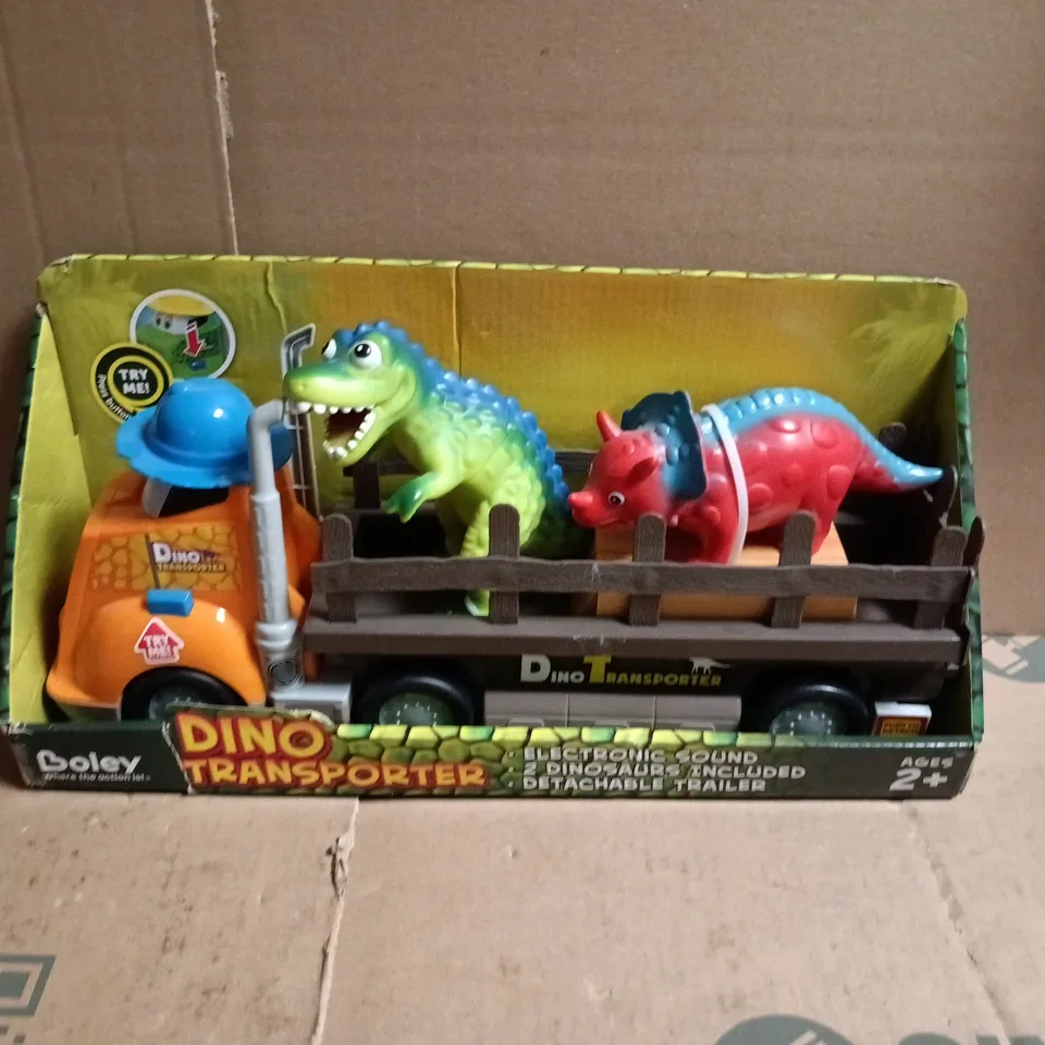 BOLEY DINO TRANSPORTER WITH 2 DINOSAURS – ELECTRONIC SOUND, DETACHABLE TRAILER (BOXED)