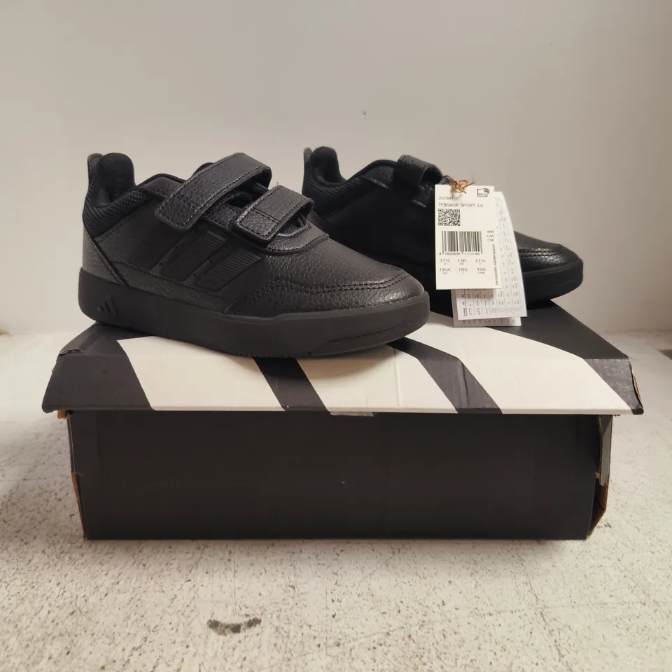 BOXED PAIR OF ADIDAS TENSAUR SPORT 3.0 KID'S TRAINERS IN BLACK SIZE UK 13