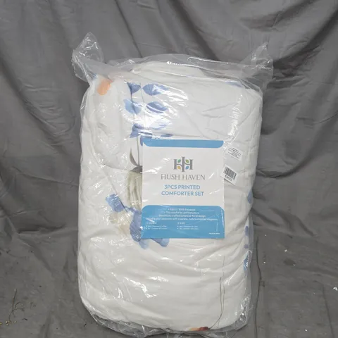 HUSH HAVEN 3-PIECE PRINTED COMFORTER SET – WHITE WITH BLUE FLORAL