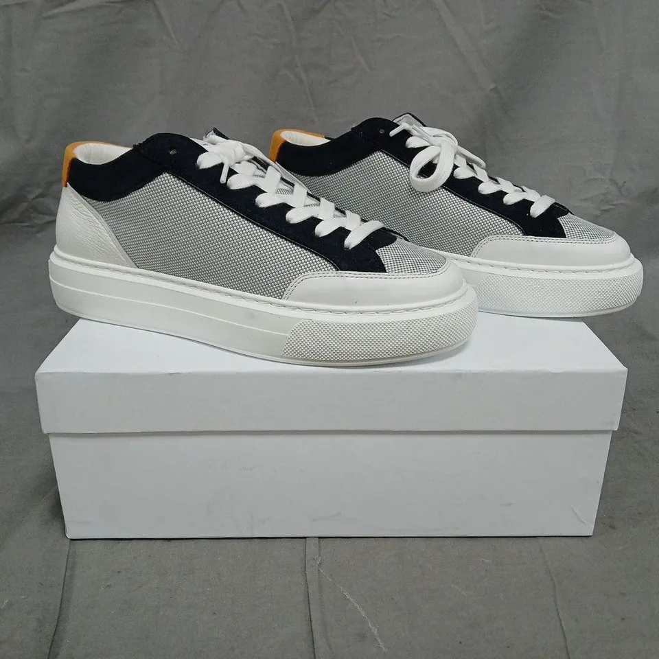 BOXED PAIR OF CLEENS LUXOR TRAINERS IN NAVY/WHITE SIZE UK 8.5